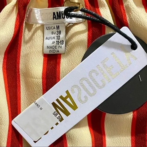 NWT Amuse Society Between The Lines Size M Off the Shoulder Red/Cream Crop Top - Picture 7 of 7
